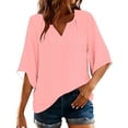 thumbnail image 2 of Summer Tops for Women V Neck 3/4 Bell Sleeve T-Shirts Solid Color Pullover Tshirts 4th of July Shirts Women, 2 of 7