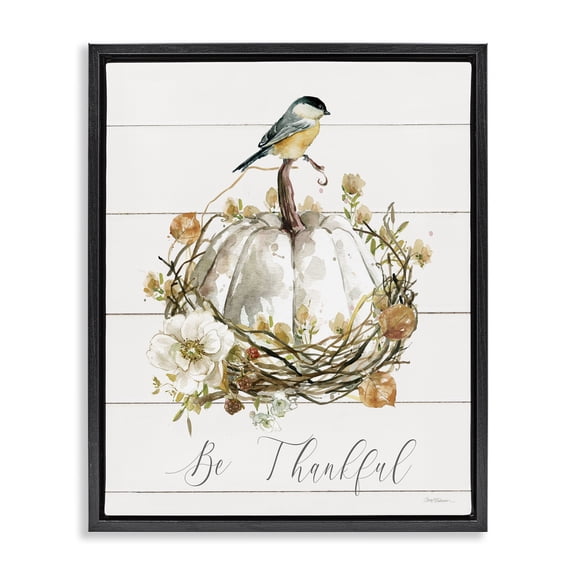 Stupell Industries Rustic Lodge Be Thankful Fall Florals Black Floating Frame Canvas Art, 17 x 21, by Carol Robinson