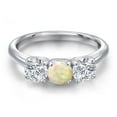 thumbnail image 3 of Gem Stone King 925 Sterling Silver White Ethiopian Opal and Lab Grown Diamond Engagement Ring for Women | 1.30 Cttw | Round Cabochon 5MM | Gemstone October Birthstone | Size 7, 3 of 6