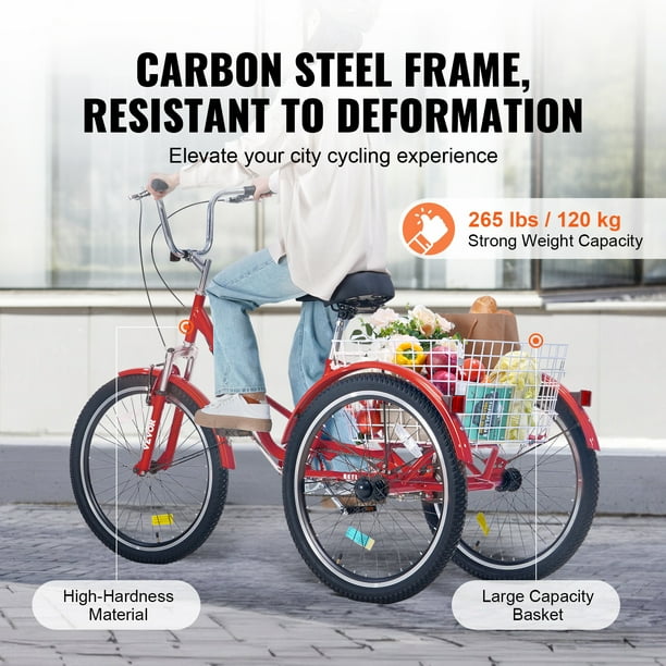 Triciclo Plegable CHERIREN De 24 Pulgadas – 7 Velocidades, Acero Al Carbono, Con Cestas Y Sillín Ajustable Para Adultos