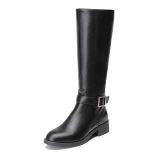 Classic Black Leather Equestrian  Boots with Side Zip Women main image 3