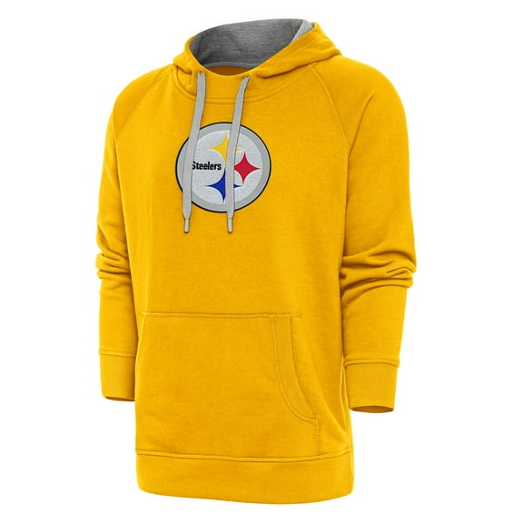 Men's Antigua Gold Pittsburgh Steelers Victory Chenille Pullover Hoodie