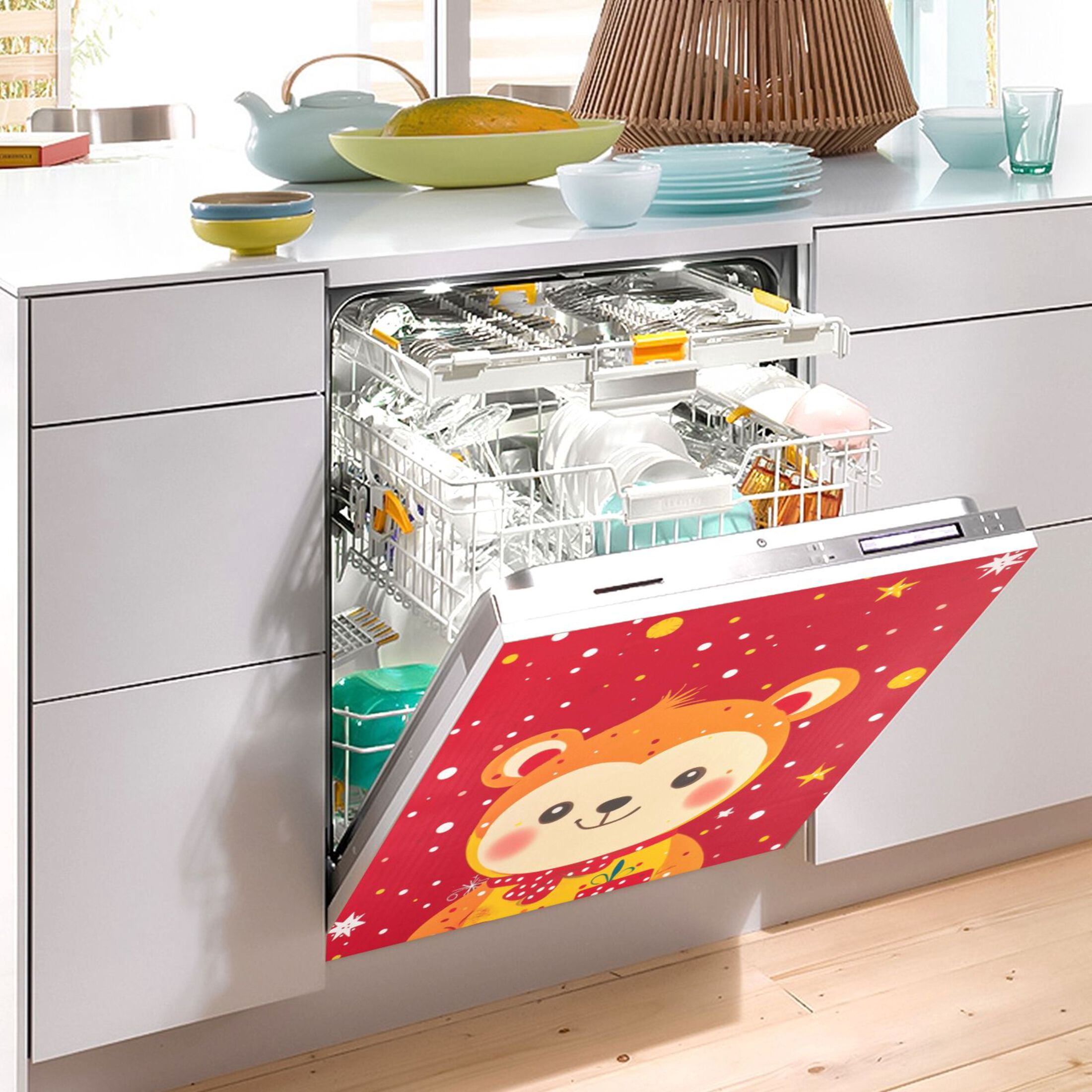 Dishwasher Magnetic Sticker 23x26 Inch Refrigerator Magnetic Sticker Washing Machine Magnetic Sticker Kitchen Panel Magnetic Sticker Home Decor Red Christmas Bear