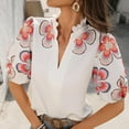 thumbnail image 7 of Puff Sleeve Tops Womens Embroidered Flower Pattern Short Sleeve V Neck Dressy Casual Shirt Summer Boho Clothes (XL, Red), 7 of 7