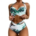 thumbnail image 2 of Women's Bikini Set Underwire Steel Bra Fashion Digital Print High Waist Two Piece Sexy Swimsuit for Beach Summer Vacation,Green,L, 2 of 7