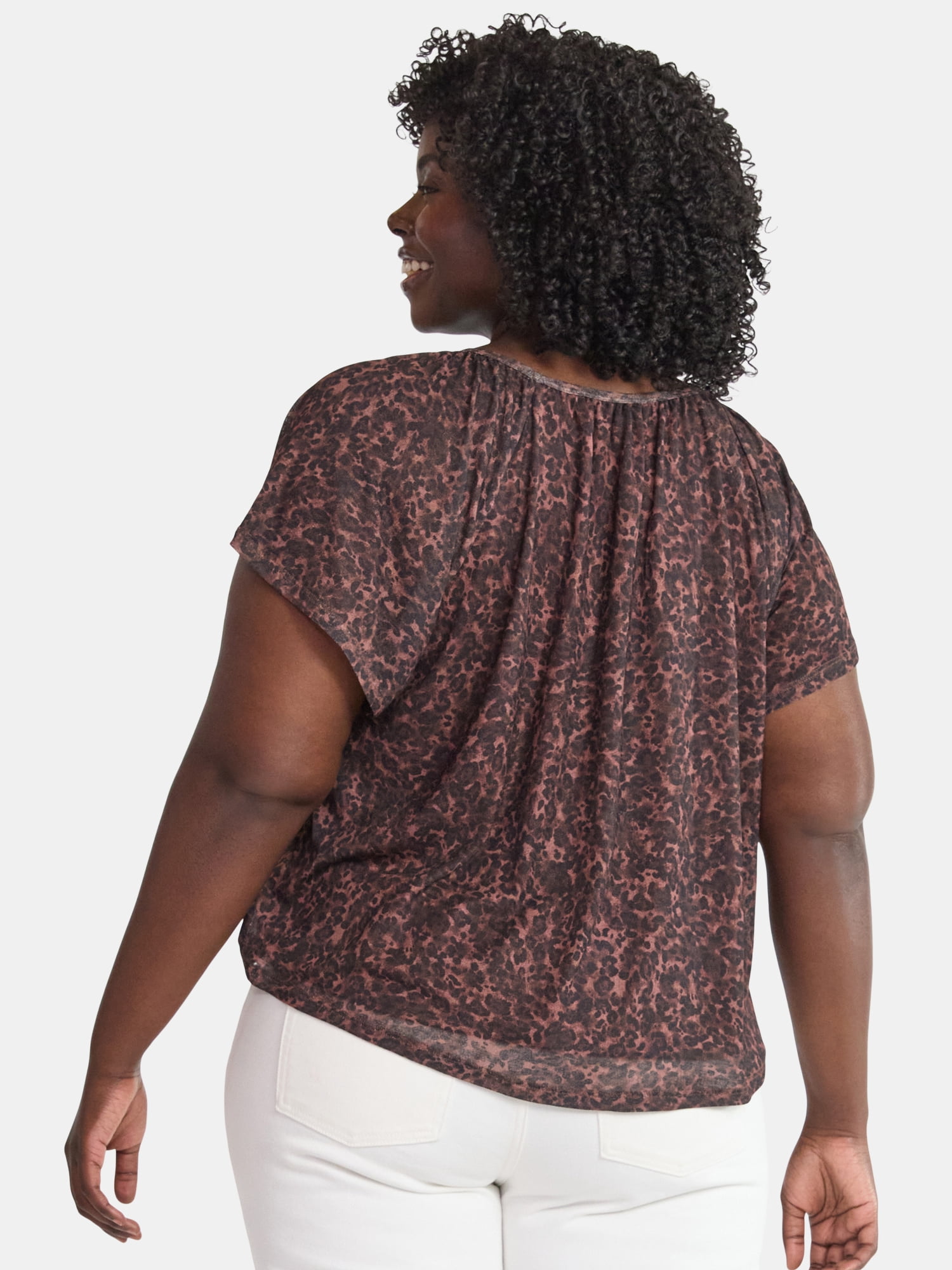 Terra & Sky Women's Plus Size Crepe Mesh Top with Flutter Sleeves, Sizes 0X-5X