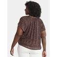 thumbnail image 3 of Terra & Sky Women's Plus Size Crepe Mesh Top with Flutter Sleeves, Sizes 0X-5X, 3 of 5