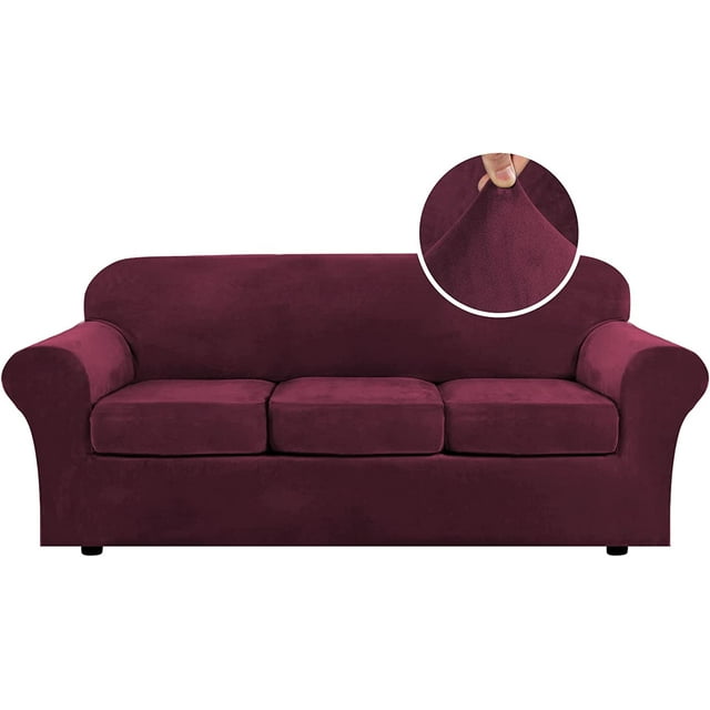 Modern Velvet Plush 4 Piece High Stretch Sofa Slipcover Furniture Protector Form Fit Luxury Thick Sofa Cover, Machine Washable