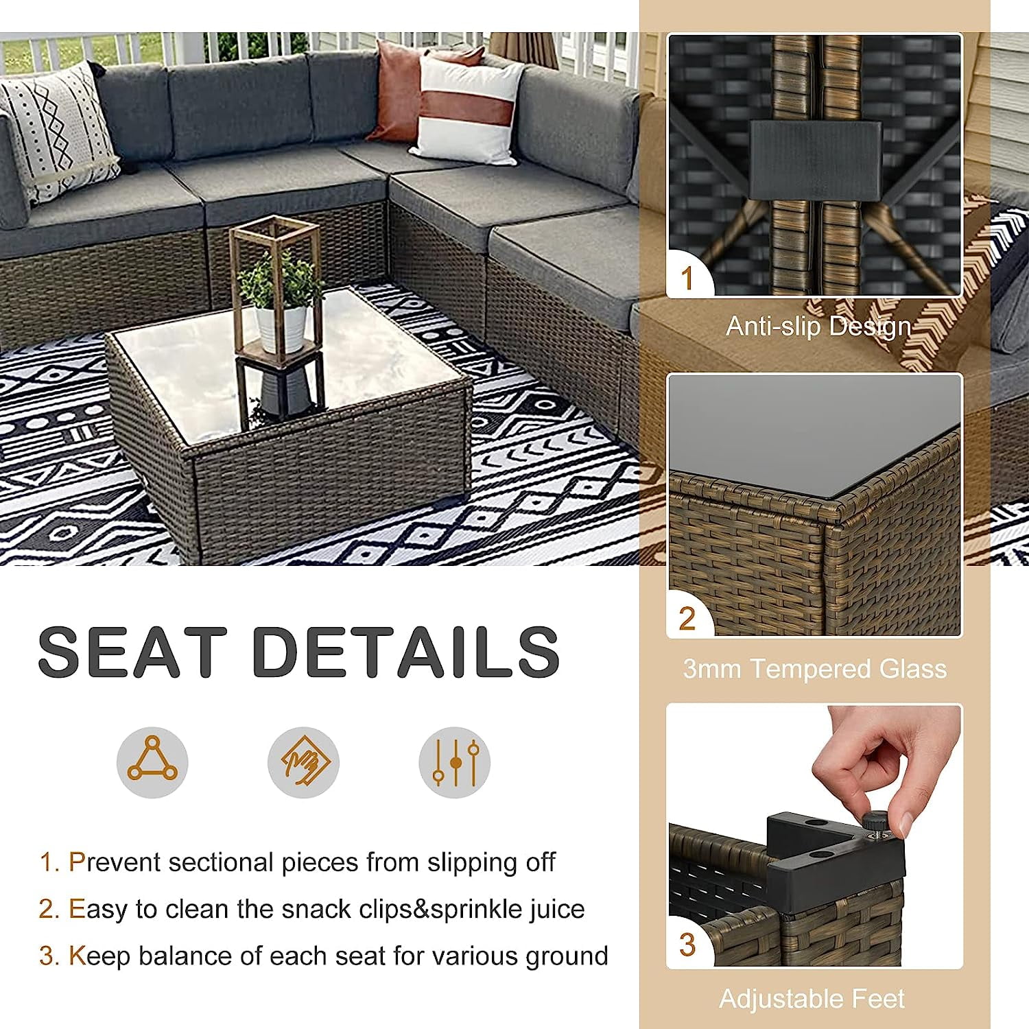 Kinbor 7pcs Patio Conversation Set Outdoor Patio Furniture Set Wicker Outdoor Sectional Sofa with Cushions Gray in Ecuador at USD 657 Rating 5