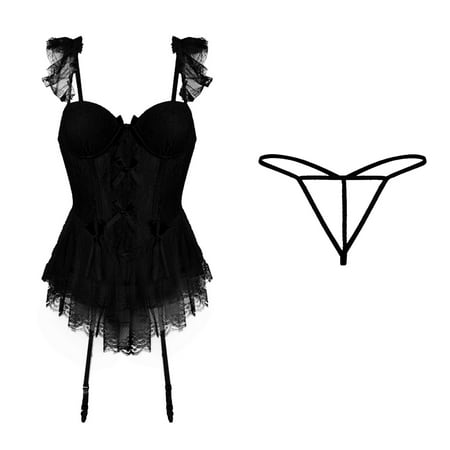 

Quealent Womens Lingerie Women Lingerie Bodysuit Lace Teddy Snap Crotch V Neck Cut Out One Piece Underwire Black L