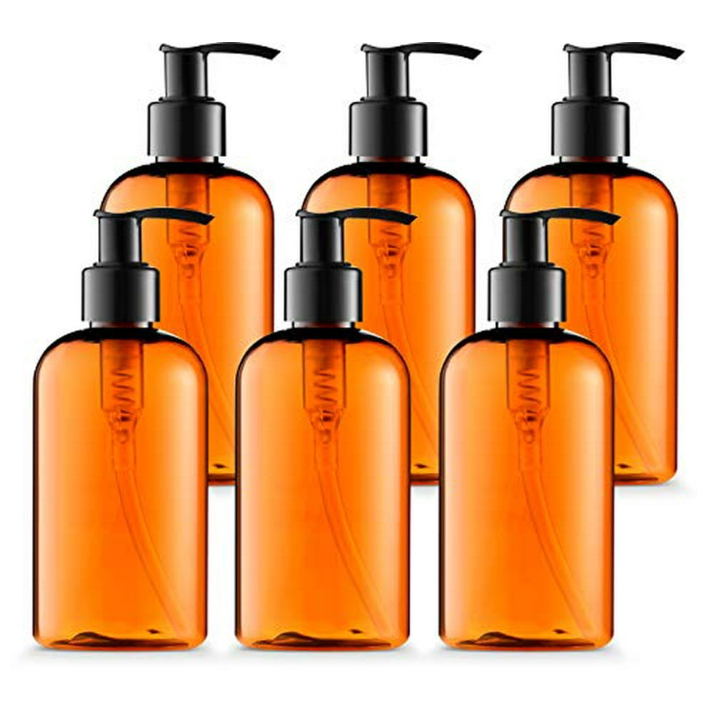 BAR5F Empty Lotion Bottles 8 Oz. with Black Pump Dispenser, LightAmber Color, Great for