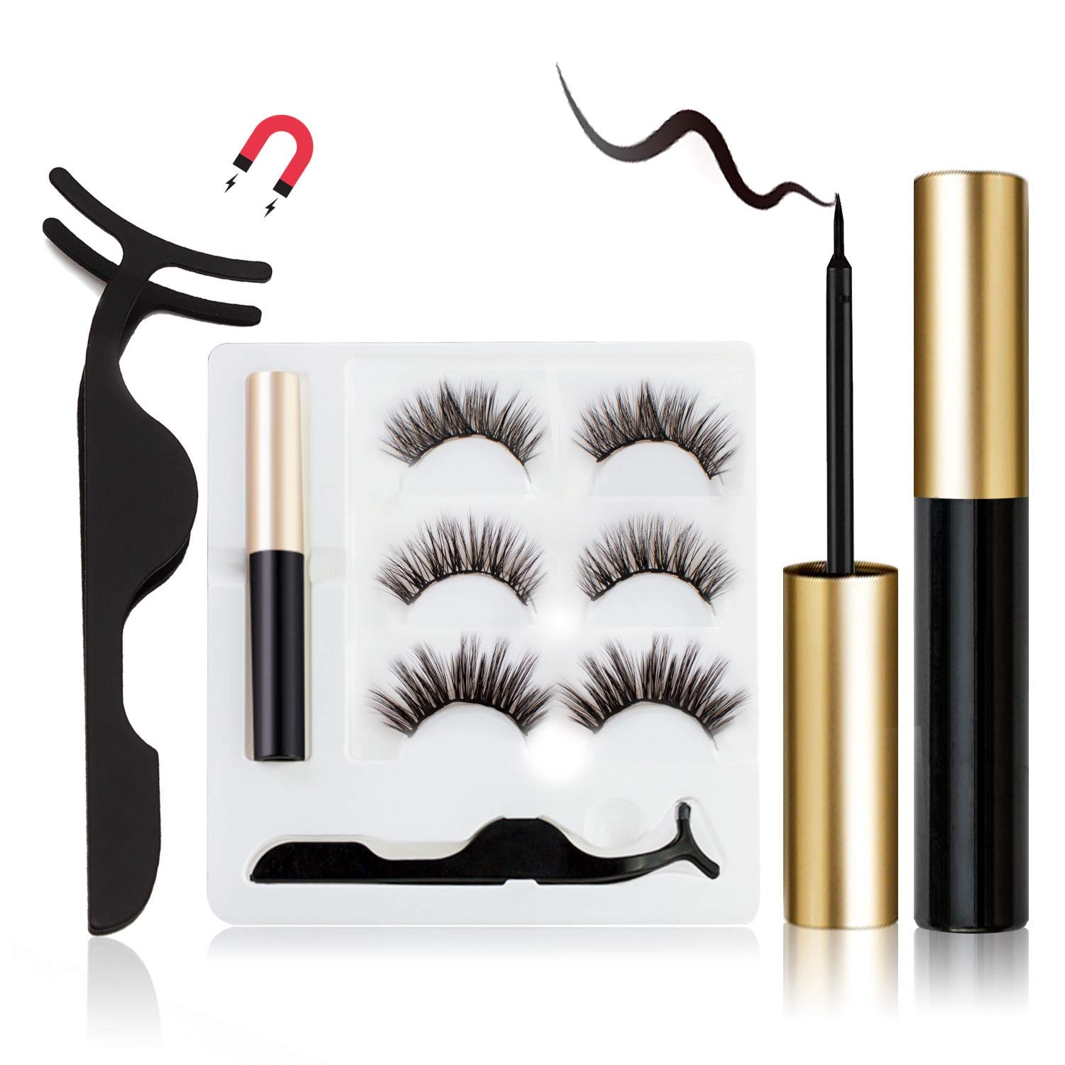 Cosprof 3 Pairs Magnetic False Eyelashes Lashes With Magnetic Liquid Eyeliner Kit 06 