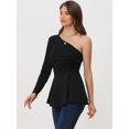 thumbnail image 3 of Blusa con Peplum Fruncido Manga Larga con Parte Superior de un Hombro para Mujer Negro M, 3 of 6