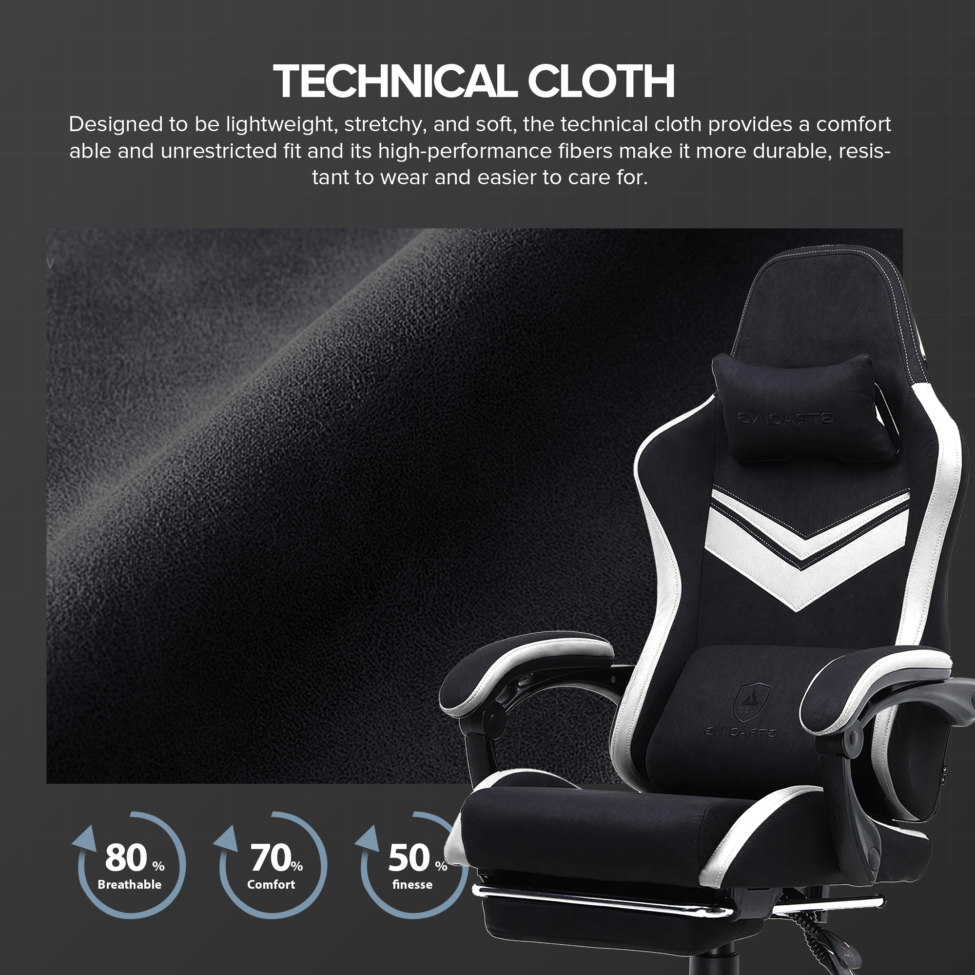 GTRACING GTW-300 Ergonomic Gaming Chair, Black/White photo 5