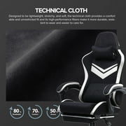 GTRACING GTW-300 Ergonomic Adjustable Height Reclining Fabric Gaming Chair, Black/White