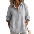 thumbnail image 4 of Linen Button Down Shirt Women Long Sleeve Linen Apparel Breathable Natural Flax Summer Vacation Linen Top Linen Popover Shirt Women Linen Blend Tops Womens Gauze Tops,Gray,S, 4 of 9