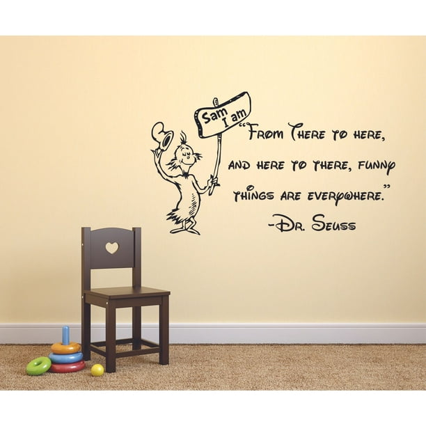 Sam I Am Quotes Funny Things Sam I Am Dr Seuss Quote Quotes Cartoon Wall Sticker Art Decal  For Girls Boys Room Bedroom Nursery Kindergarten House Fun Home Decor  Stickers Wall Art Vinyl Decoration Size (8X10