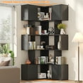thumbnail image 5 of Semoic 6-Tier Corner Bookcase, 71" Tall L-Shape Corner Bookshelf with 4 Storage Cabinets, Modern Display Storage Shelf for Living Room, Narrow, Black, 5 of 8