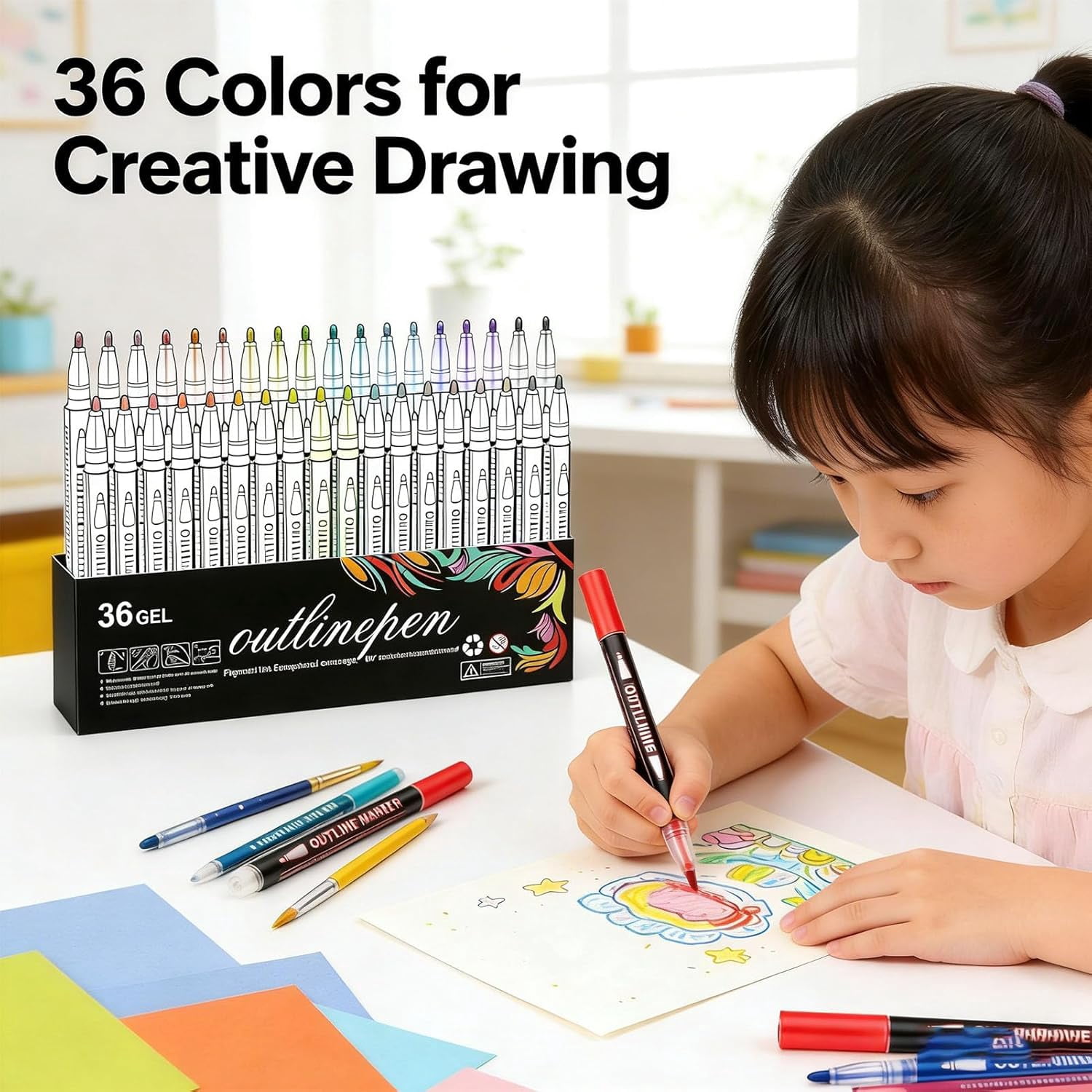 Dreamy Sparkle Dual-Line Contour Pen, Dreamy Sparkle Dual Line Contour Markers, Quick-Dry Self Outline Metallic Marker Pens For Drawing, Coloring &Diy Crafts (24 GEL)