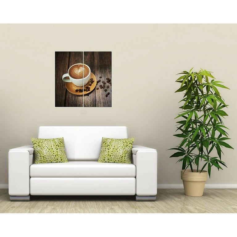 Canvas Wall Art Decor - 12x24 Framed 2 Piece Set (Total 24x24 inch) - Cafe  Coffee Latte - Decorative & Modern Multi Panel Split Canvas Prints