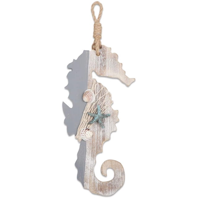 Decoración de caballito de mar de madera, estrellas de mar y conchas decorativas para paredes y puertas náuticas con encanto costero