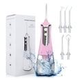 thumbnail image 1 of Cordless Water Flosser Teeth Cleaner,300ML Portable and Rechargeable Oral Irrigator for Travel, IPX6 Waterproof, 3-Mode Water Flossing with 5 Jet Tips for Family,Pink, 1 of 9