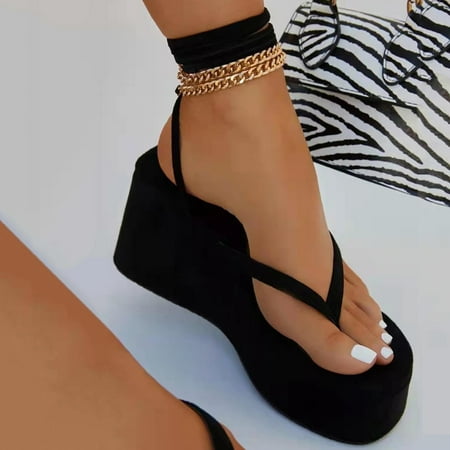 

Homadles Women Wedge Platform Sandals- Clip-Toe Strappy Wedges Shoes Black Size 10