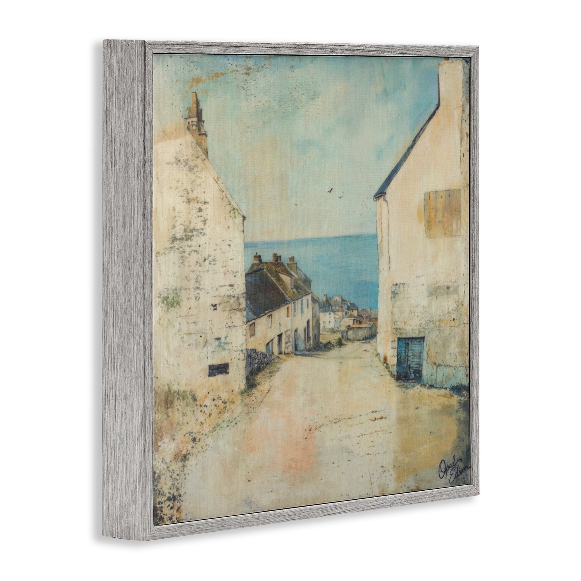 Stupell Industries Coastal Town Walk Gray Framed Giclee Art, design by Opal Edison