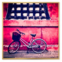 Designart 'Bicycle By Oriental Zozoji Temple Tokyo' Vintage Framed Canvas Wall Art Print