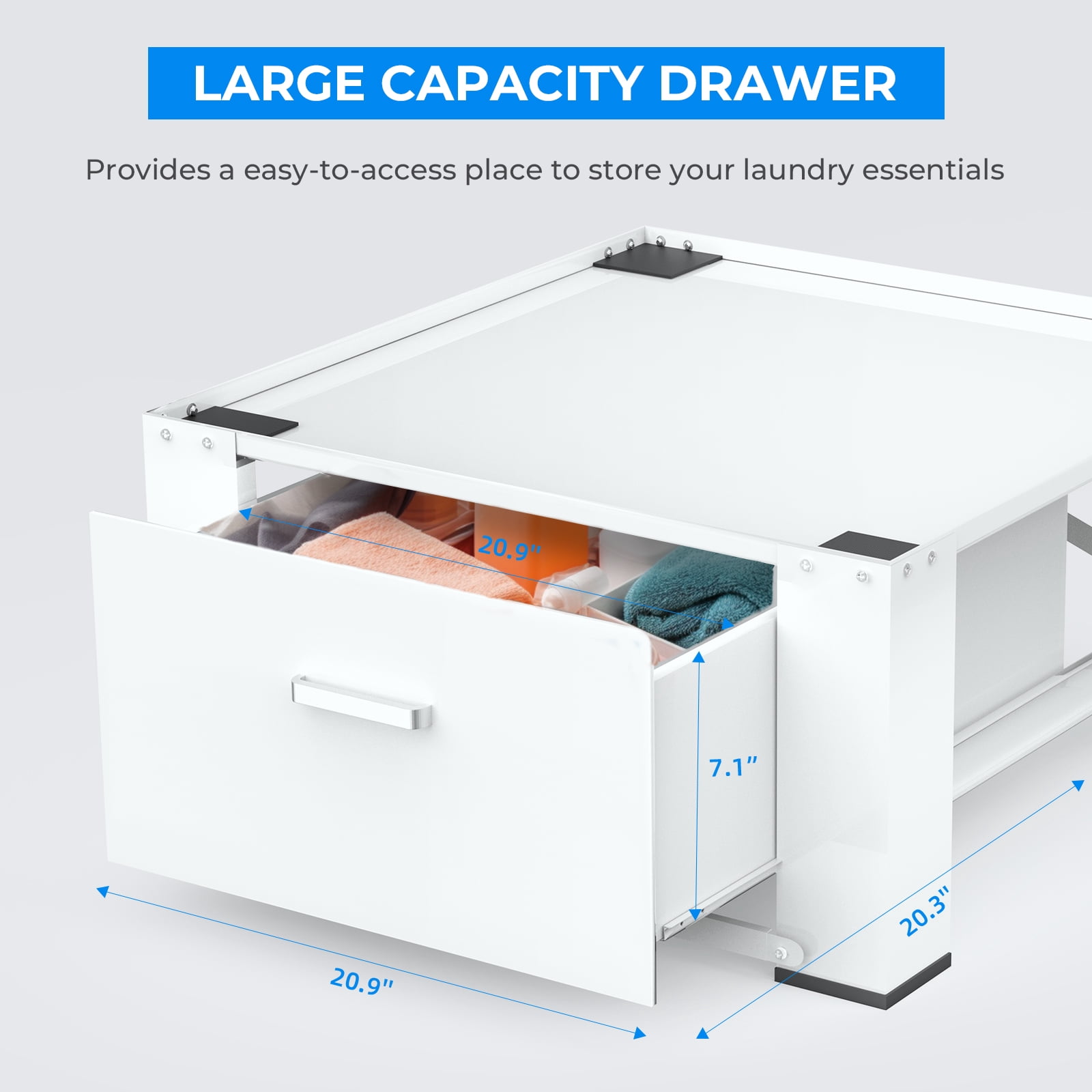 28.4" Washing Machine Pedestal with Drawer and Upper Panel Matalde Laundry Pedestal Upgraded Design, Washer and Dryer Stand, White