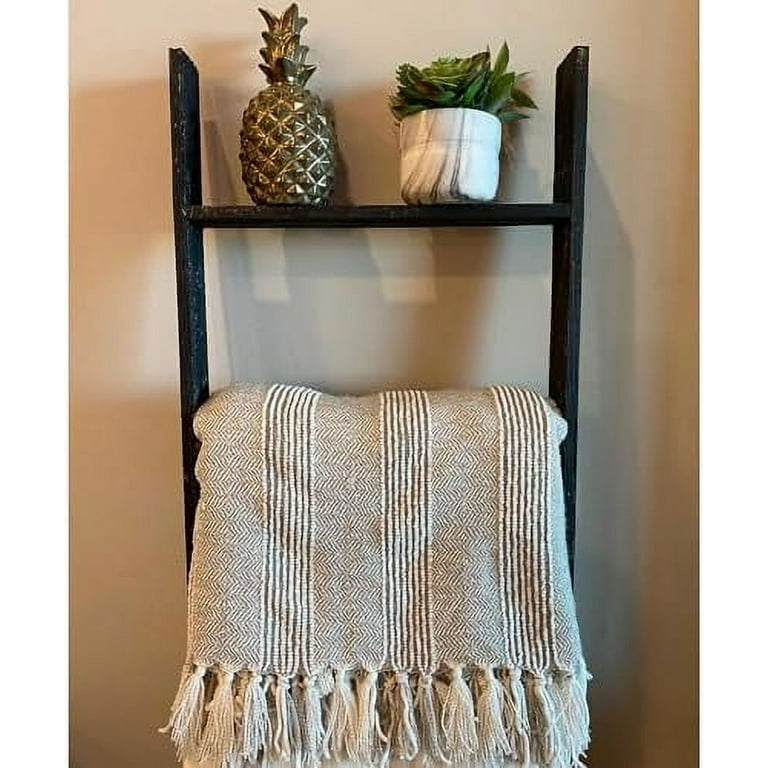 HVSDIMO Blanket Ladder 4 Foot Fully Assembled 48 Inch Rustic Reclaimed Wood Ladder for Blankets Quilts Towels Throws Decorative Items Farmhouse Wall Leaning Ladder Smoky Black Walmart