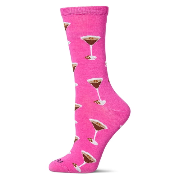 MeMoi Women's "Espresso Martini" Rayon Blend Novelty Crew Sock - Womens - Female, 9-11, Fuchsia