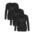 thumbnail image 5 of Women's Junior and Plus Size Basic Scoop Neck Tshirt Long Sleeve Tee, 1XL, 3Pk Black, Black, Black, 5 of 6