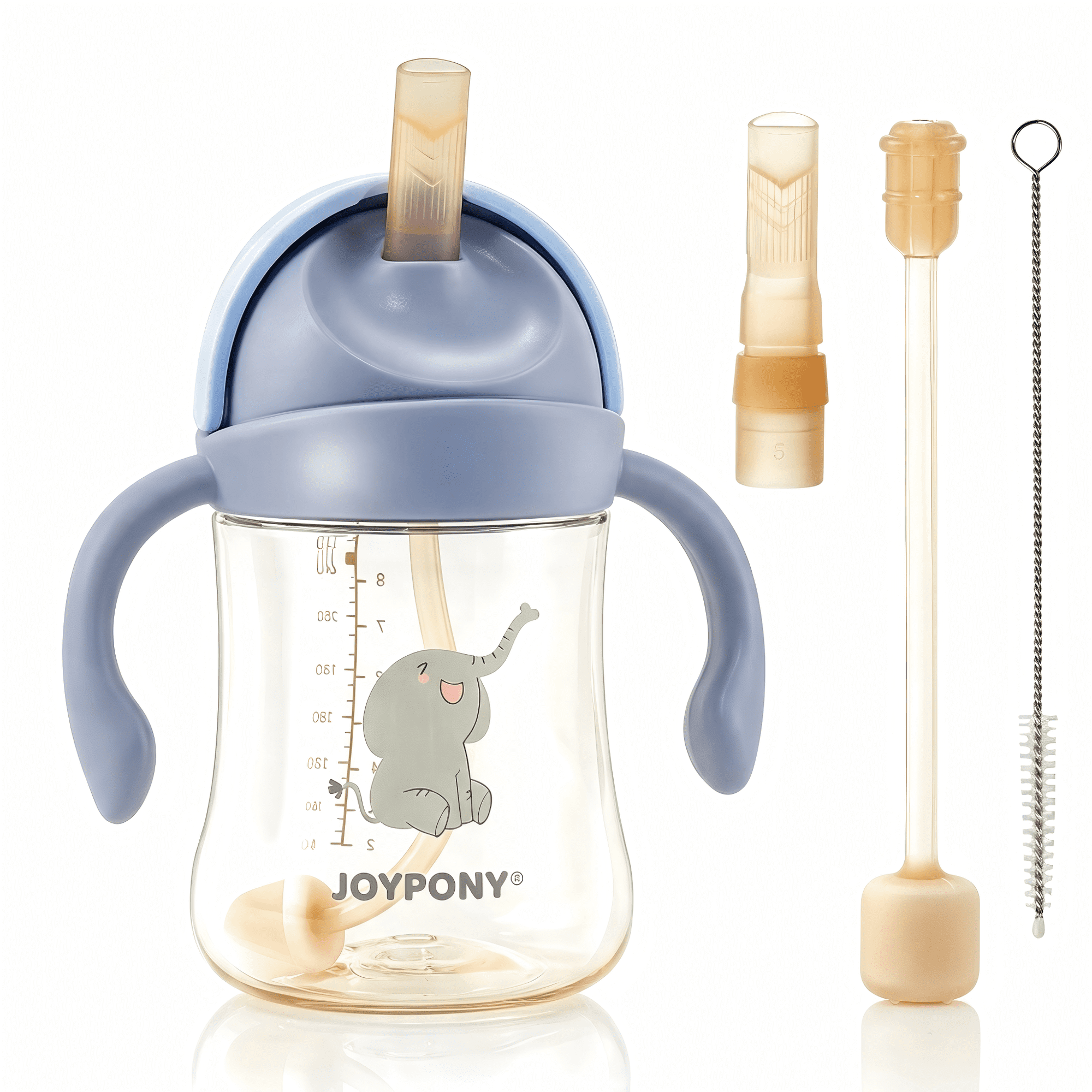 Joypony Baby Sippy Cup with Weighted Straw, Spill-Proof Toddler Training Cup, 9 oz, Dishwasher Safe, Blue