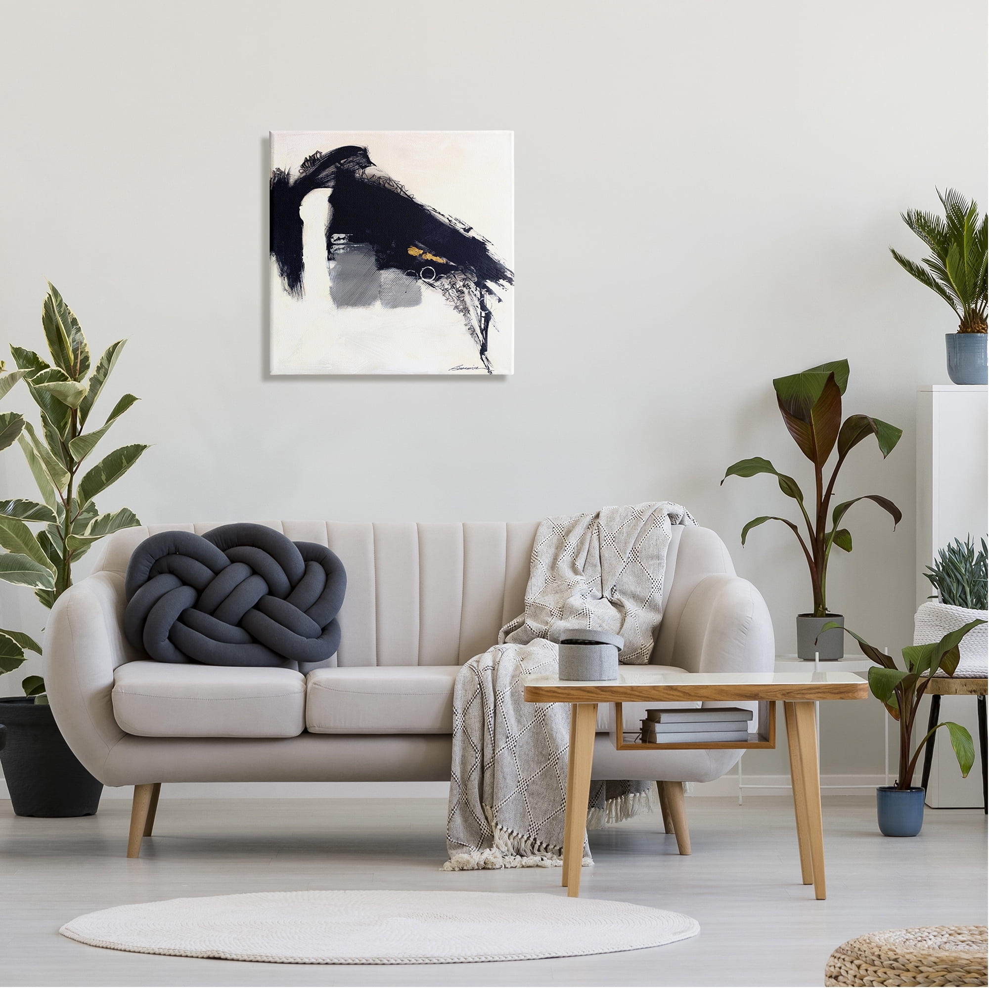 Stupell Industries Black Abstract Scribble Lines Circle Shape Detail Painting Gallery Wrapped Canvas Print Wall Art, Design by Beau Wild