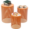 thumbnail image 5 of Set of 3 Outdoor Side Table,Househeld Metal Frame Openwork Pattern Accent Table,Freestanding Modern Cylindrical End Table for Gardens, Balconies, Bedrooms, Living Rooms, (Black), 5 of 20