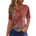 thumbnail image 1 of Camiseta para Mujer Camiseta Estampada Botón Manga Corta Diario Fin de Semana Moda Básica Cuello en V Top Regular Rojo / 3XL, 1 of 5