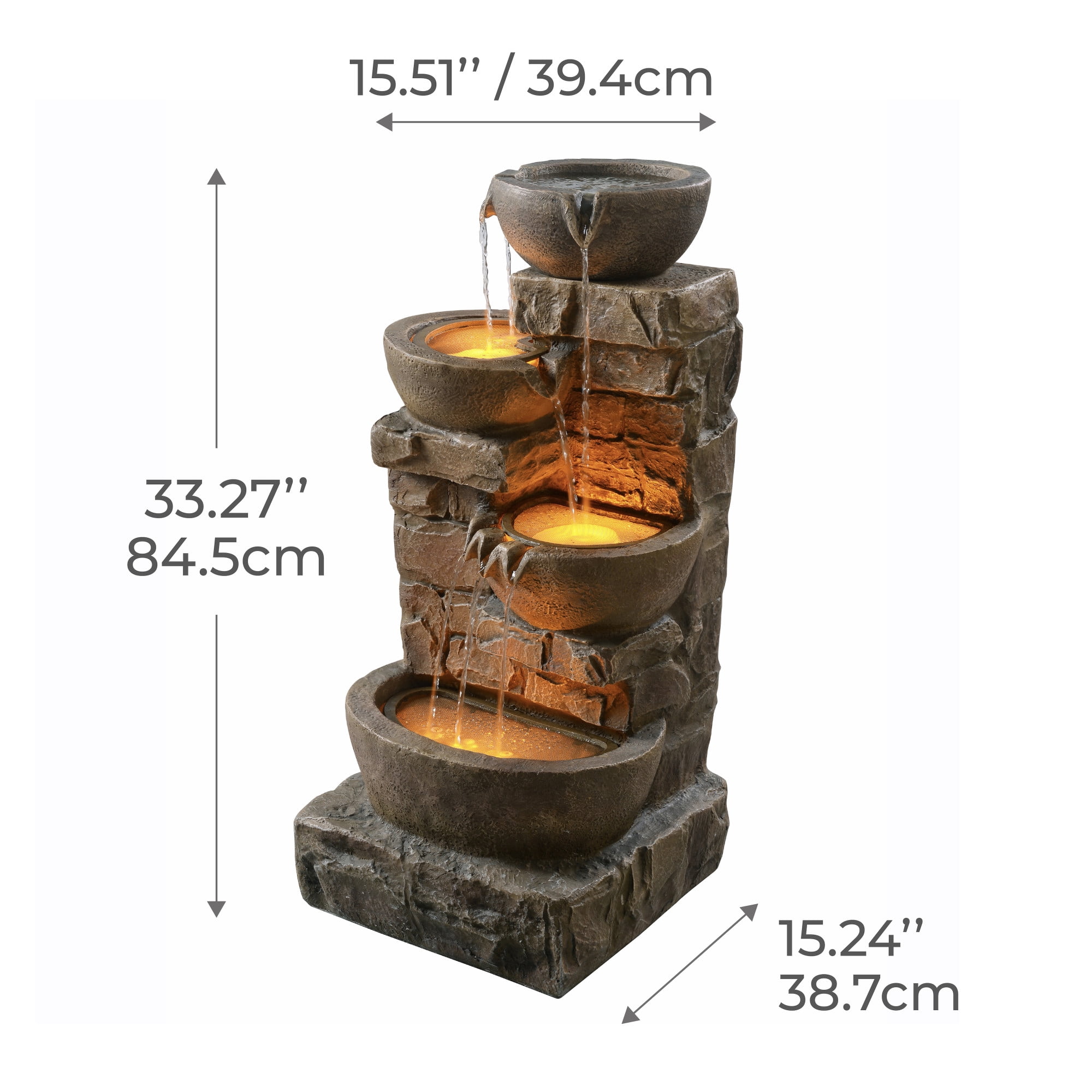 Teamson Home 33.27" Water Fountain with LED Lights, Brown