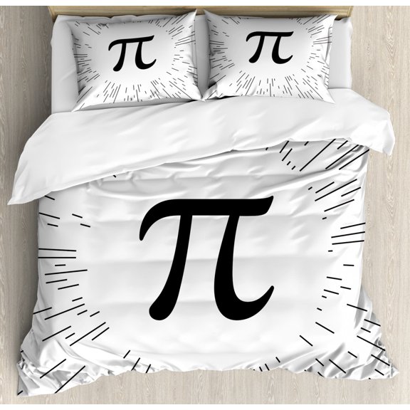 Pi Duvet Cover Set King Size, Monochromatic Design Mathematical Special Number Sign in Round with Lines, 3 Piece Bedding Set with 2 Pillow Shams, Charcoal Grey and White, by Ambesonne