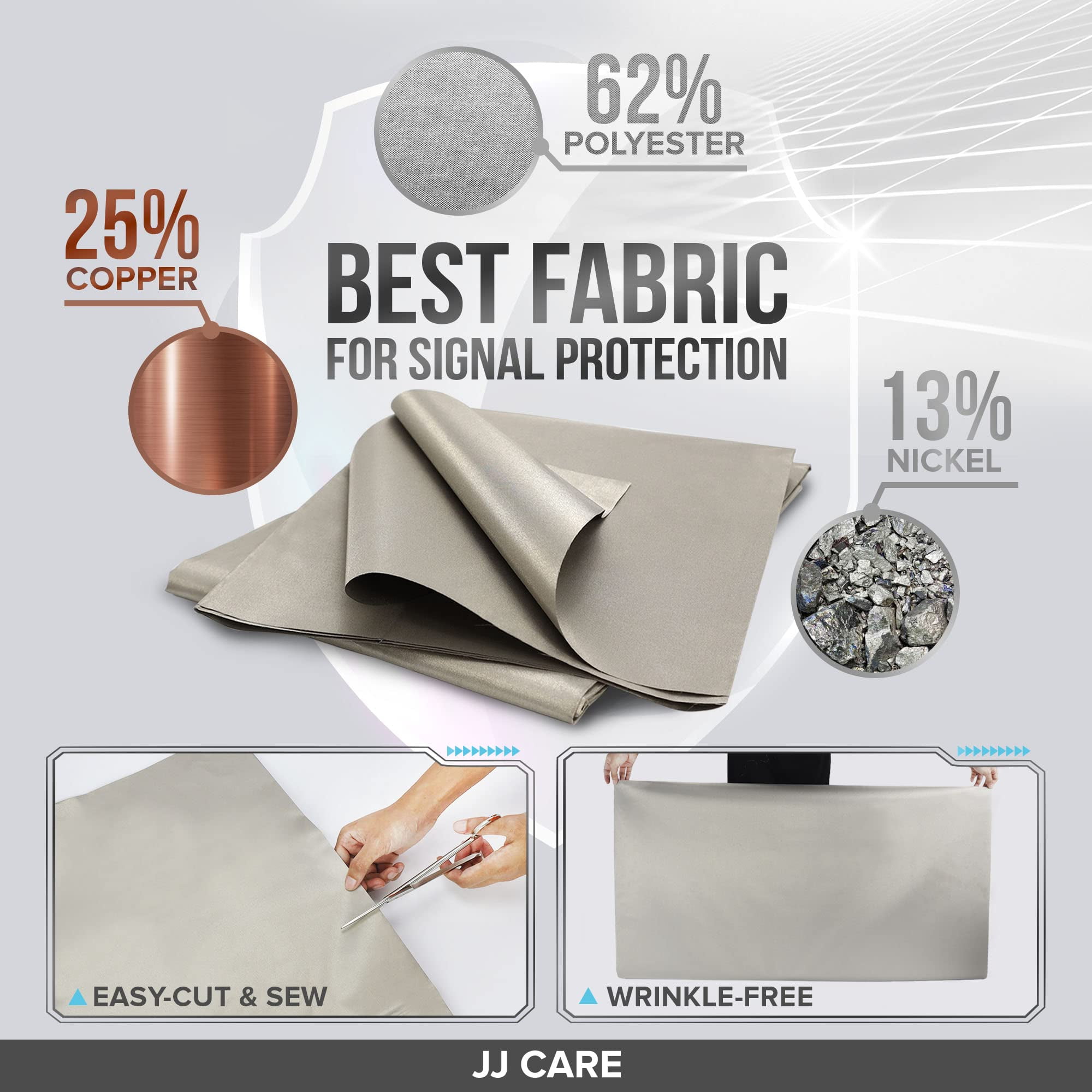  Faraday Fabric Military Grade Protection Fabric 98×43 inch  Nickel Copper Faraday Cloth for WiFi, GPS