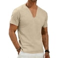 thumbnail image 5 of FRSASU Mens Casual T-Shirts Short Sleeve V Neck Henley Shirt Button Basic Fashion Summer Beach Tee Tops Khaki, 5 of 8