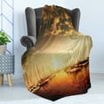 thumbnail image 4 of Marine Soft Flannel Fleece Throw Blanket, Sunset Photo with Cloudy Sky and Boats and Yatches in Marina, Cozy Plush for Indoor and Outdoor Use, 70" x 90", Orange Black Pale Yellow, by Ambesonne, 4 of 5