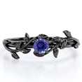 thumbnail image 1 of JeenMata Anillo de Compromiso con Solitario de Tanzanita Cultivada en Laboratorio de Corte Redondo de 0,50 Quilates con Diseño Bohemio en Baño de Oro Negro de 18 K sobre Plata, 1 of 6