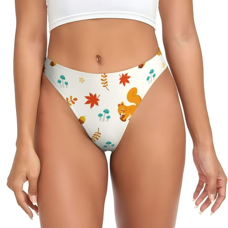 Sigee Squirrel Maple Leaves And Nuts for Women s G-String Panty  Low Rise  Soft Lace Perfect for Everyday Wear or Special Occasions-3X-Large