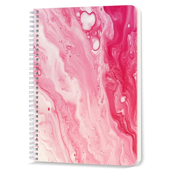 Spiral Notebook,Double-Wire Spiral College Lined Journal Notebook for Study and Notes,100 Pages,5.71x 8.26 in - Fluid Art in Shades of Pink and White