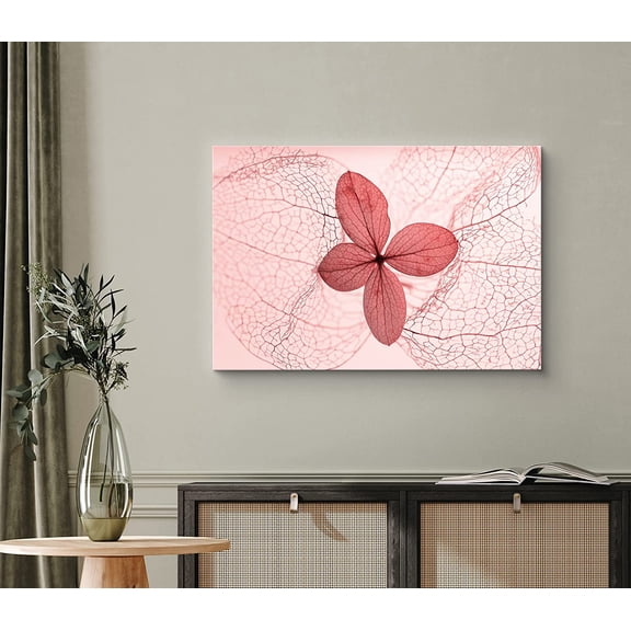 PixonSign Canvas Print Wall Art High Contrast Transparent Pink Leaf Botanical Wilderness Photography Realism Modern Closeup Colorful Ultra for Living Room, Bedroom, Office - 32"x48"