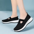 thumbnail image 2 of Domzle Women's Orthopedic Walking Shoes,Woven Breathable Womens Sneakers,Lightweight Non-Slip Arch Support Slip on Shoes Black, 2 of 5