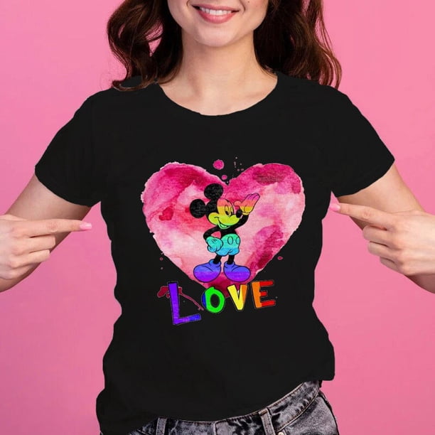Cute Mickey Mouse Stitch Women's Casual Tops Harajuku Fashion Women's T-Shirts New Women's Crew Neck Tops Women's Short SleevesXL Gao Jinjia LED
