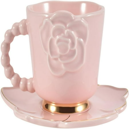 

JNZOUHA Blue Creative Cute Camellia Ceramic Coffee Mug with Coaster Set 8.5 oz/250 ml for Tea Latte Milk Ideal for Office and Home Use