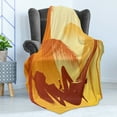 thumbnail image 4 of Beach Soft Flannel Fleece Throw Blanket, Silhouette of a Woman Lying in a Hammock at Majestic Sunset View Dream Print, Cozy Plush for Indoor and Outdoor Use, 60" x 80", Burnt Orange, by Ambesonne, 4 of 5